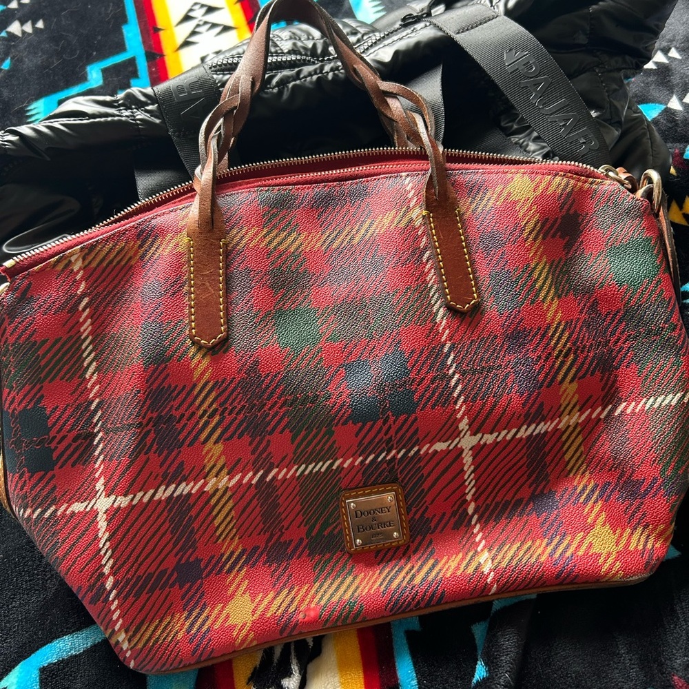 Dooney & Bourke Red and Green Tartan Satchel